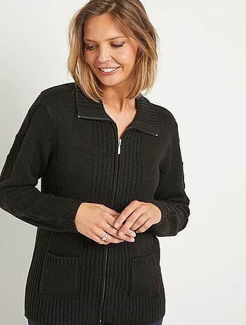 Gilet zippé uni mi-long maille épaisse - Afibel