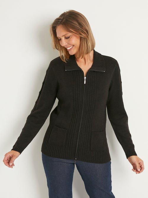 Gilet zippé uni mi-long maille épaisse - Afibel - Kiabi