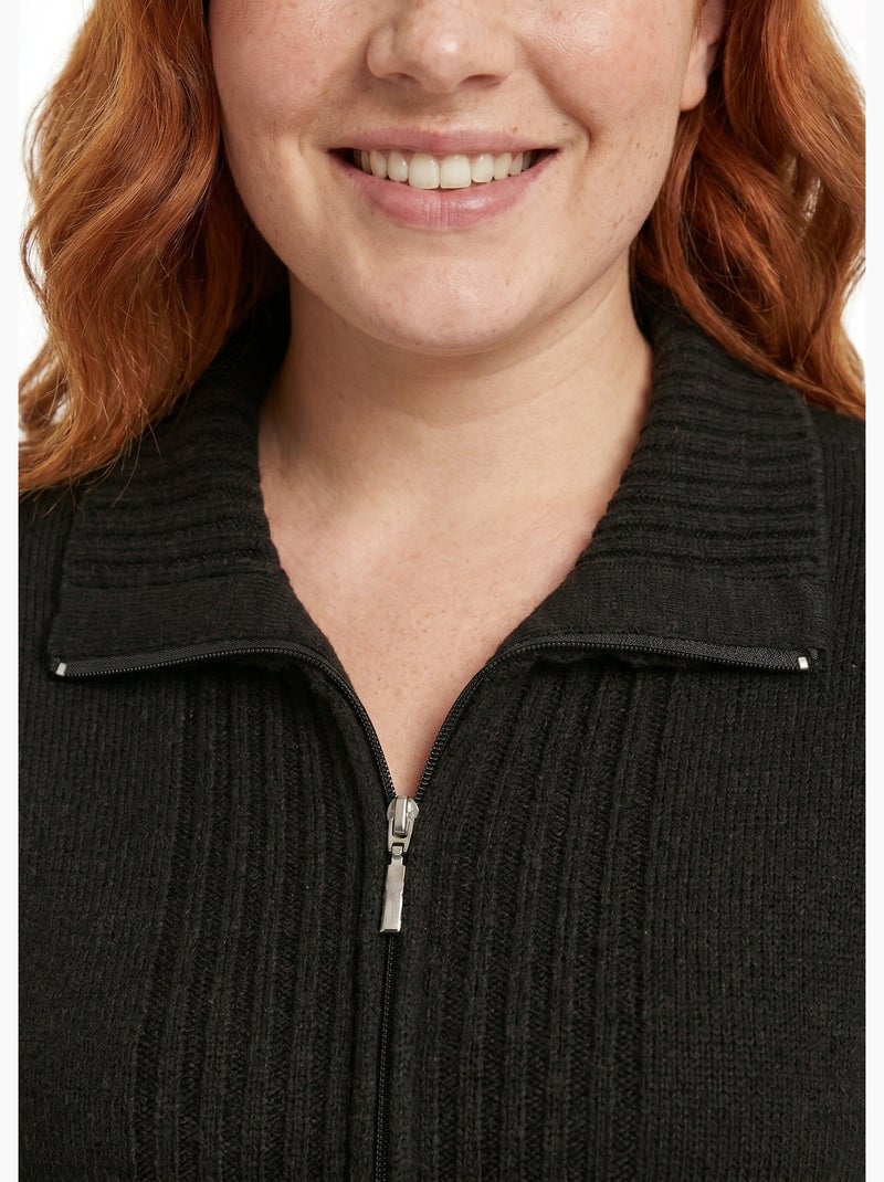 Gilet zippé uni mi-long maille épaisse - Afibel Noir - Kiabi