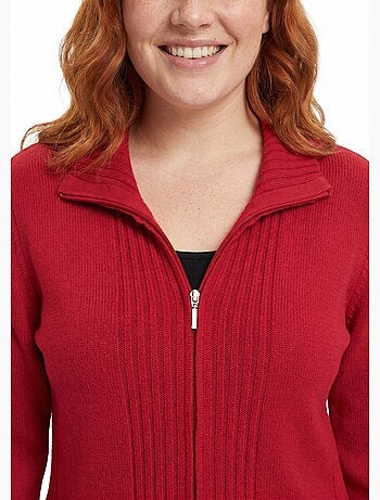 Gilet zippé uni mi-long maille épaisse - Afibel