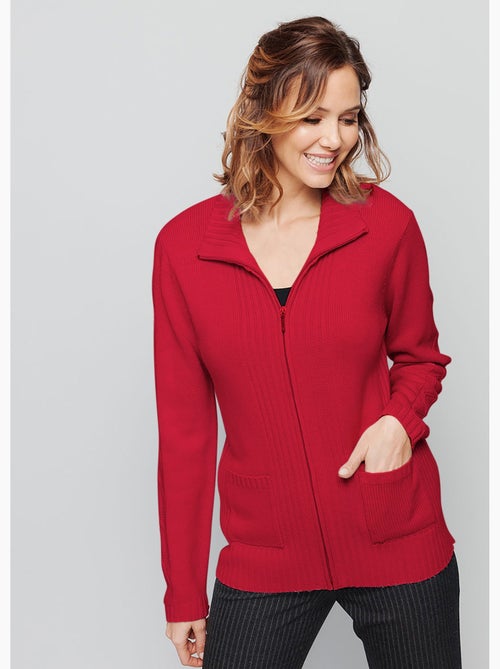 Gilet zippé uni mi-long maille épaisse - Afibel - Kiabi