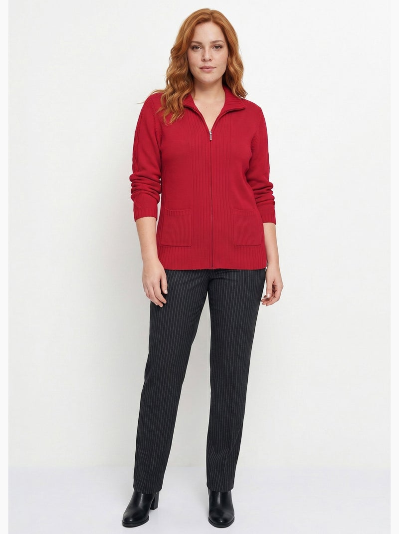 Gilet zippé uni mi-long maille épaisse - Afibel Rose - Kiabi