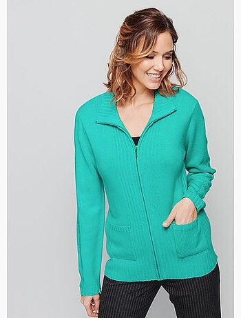 Gilet zippé uni mi-long maille épaisse - Afibel