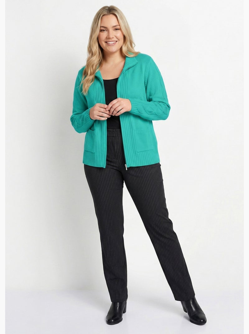 Gilet zippé uni mi-long maille épaisse - Afibel Vert émeraude - Kiabi