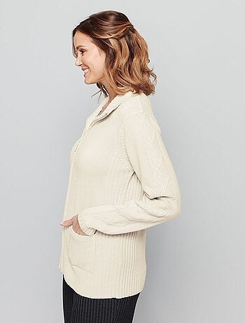 Gilet zippé uni mi-long maille épaisse