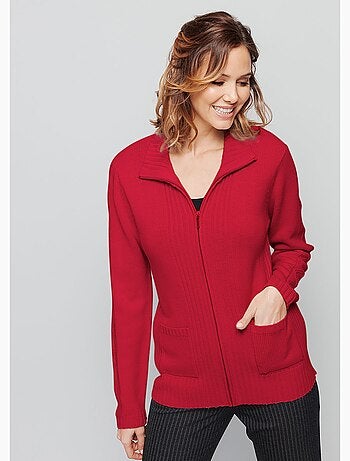 Gilet zippé uni mi-long maille épaisse