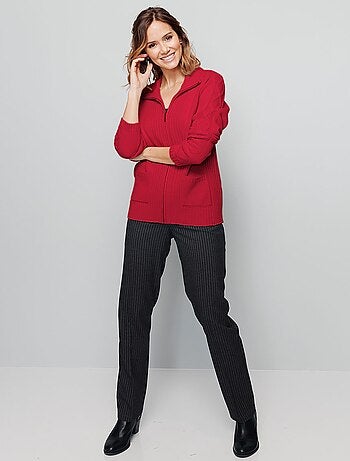 Gilet zippé uni mi-long maille épaisse