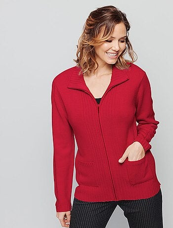 Gilet zippé uni mi-long maille épaisse
