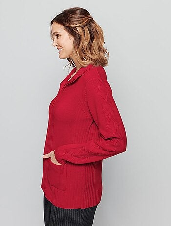 Gilet zippé uni mi-long maille épaisse