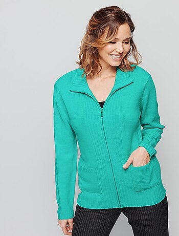 Gilet zippé uni mi-long maille épaisse