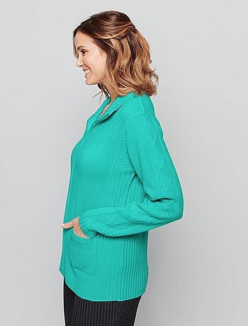 Gilet zippé uni mi-long maille épaisse