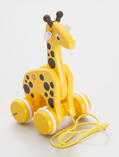 Girafe en bois à tirer                             jaune/noir 
