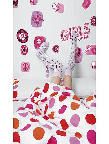 Girls Only, Sticker mural avec motifs rose et vilolet Love, peace, fleurs - 50x70 cm
