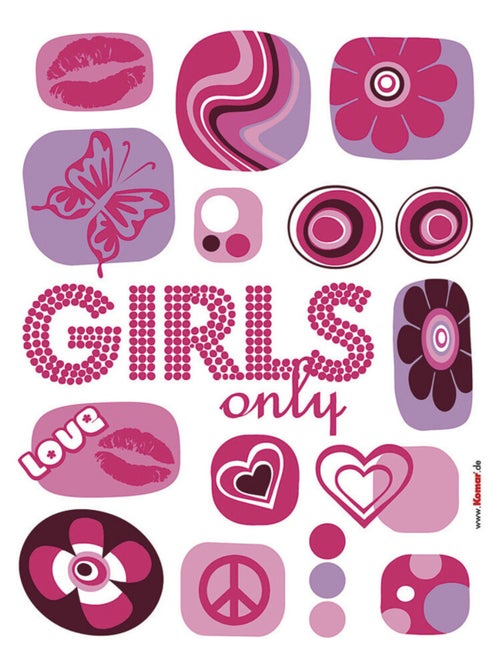 Girls Only, Sticker mural avec motifs rose et vilolet Love, peace, fleurs - 50x70 cm - Kiabi