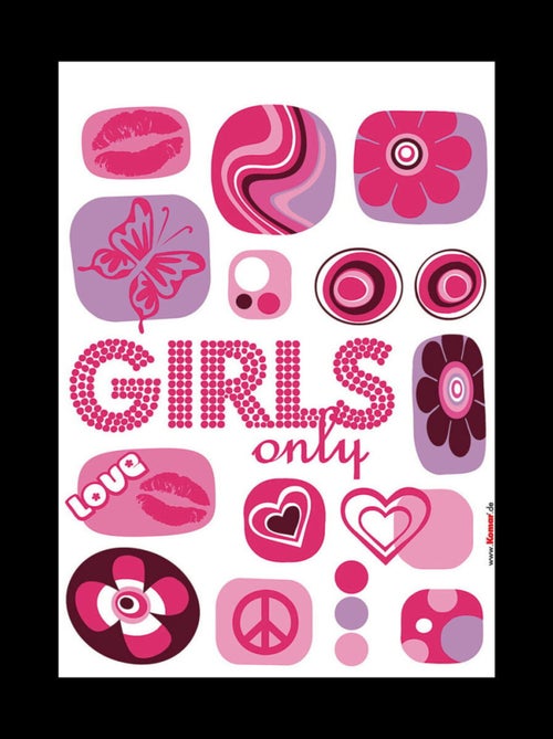 Girls Only, Sticker mural avec motifs rose et vilolet Love, peace, fleurs - 50x70 cm - Kiabi