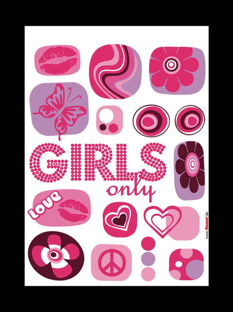 Girls Only, Sticker mural avec motifs rose et vilolet Love, peace, fleurs - 50x70 cm Multicolore - Kiabi