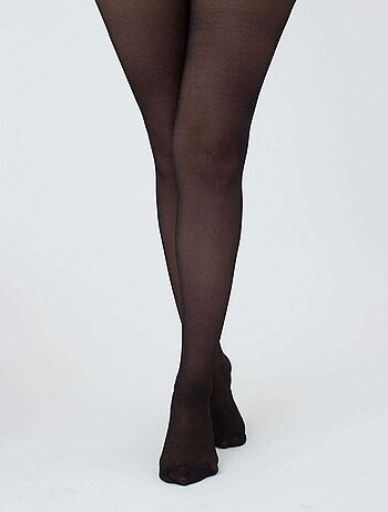 Giulia - Body Collant 40den semi-transparente avec culotte en dentelle et support de jambe-Noir-XL