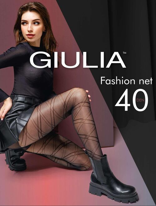 Giulia - Fashion Net Lacery Collants résille 40den à motif géométrique - Noir - S - Kiabi