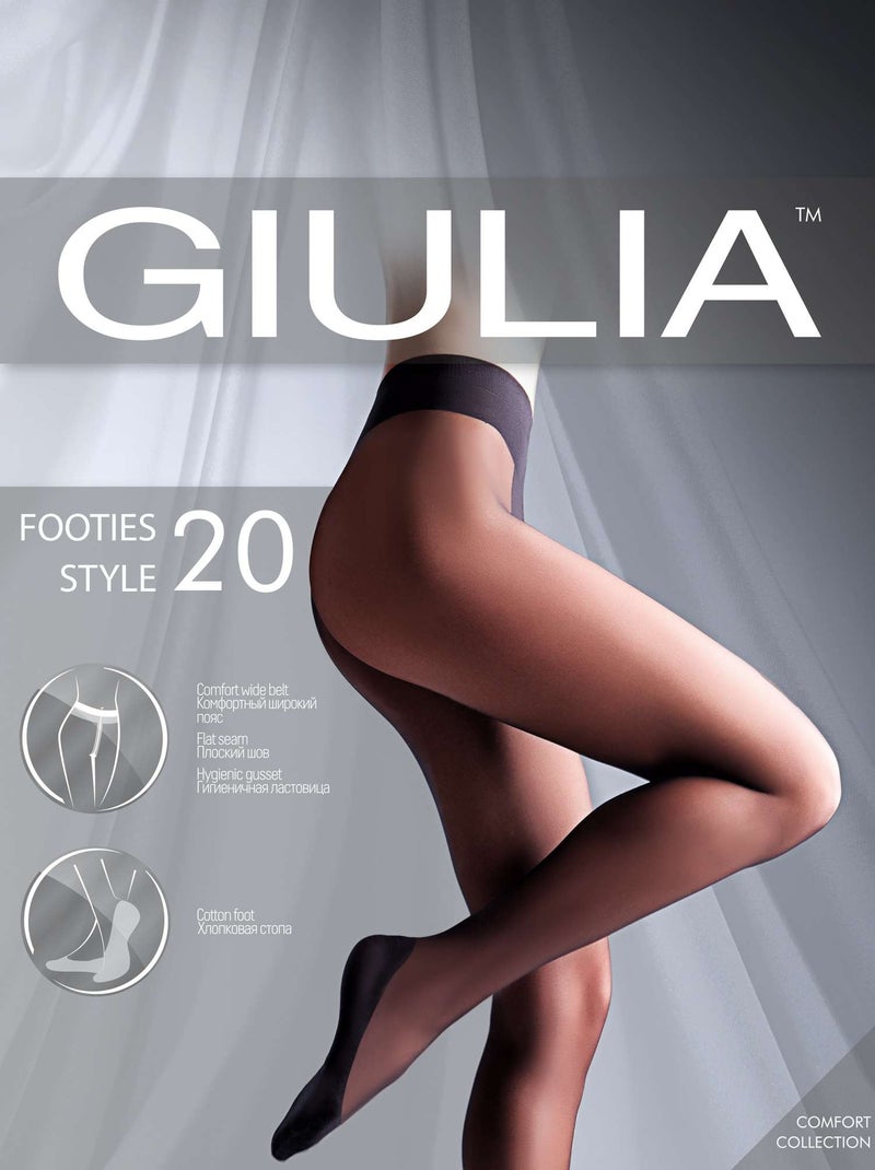 Giulia - Footies Collant 20den (Multipack) avec large ceinture et pied en coton - Noir- L Noir - Kiabi