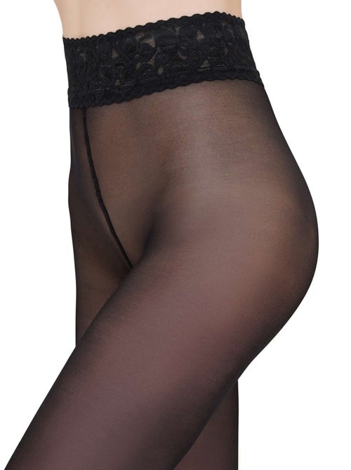 Giulia - Impresso Collant 40den avec taille en dentelle - Noir - L - Kiabi