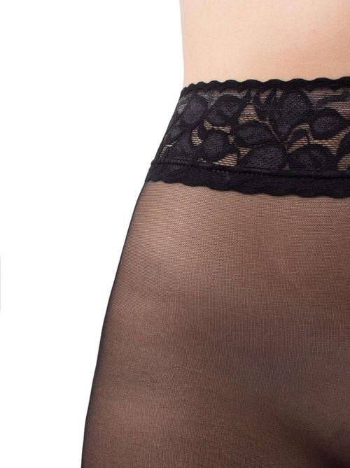 Giulia - Impresso Collant 40den avec taille en dentelle - Noir - L - Kiabi