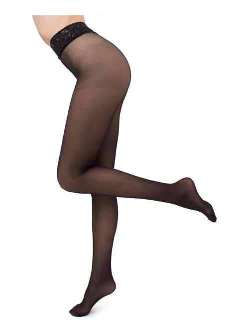 Giulia - Impresso Collant 40den avec taille en dentelle - Noir - L - Kiabi
