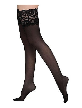 Giulia - Passion Seductive 20den Bas autofixants - avec ceinture haute en dentelle florale-Noir-XS/S