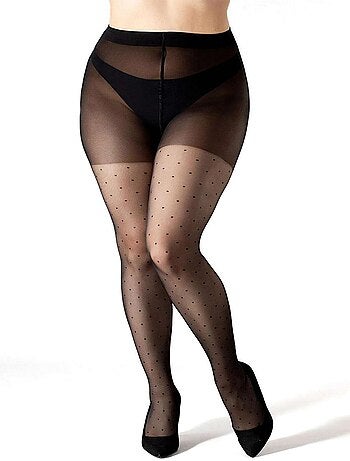 Giulia - Positive Amalia Collants transparents 20den (grandes tailles uniquement) à pois - Noir -2XL