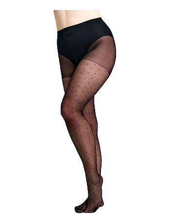 Giulia - Positive Amalia Collants transparents 20den (grandes tailles uniquement) à pois - Noir -2XL