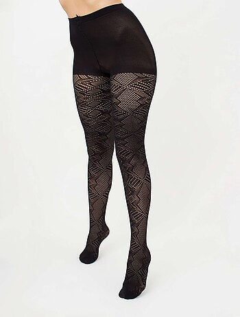 Giulia - Rete Light Tissue 80den collants à motif géométrique - Noir - M