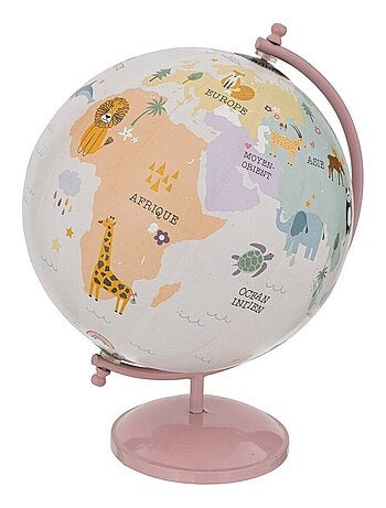 Globe terrestre base métal pour enfant rose D20