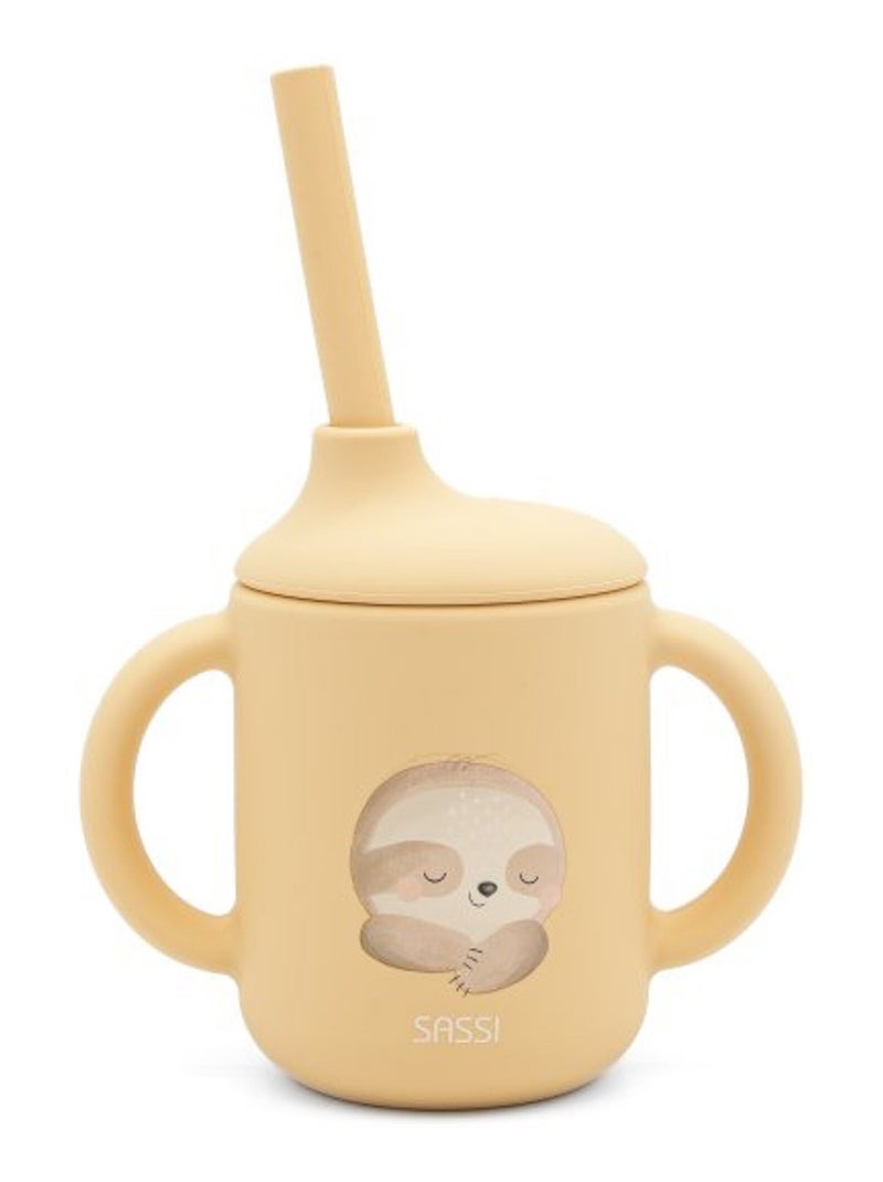 Gobelet en silicone avec poignées et paille 120 ml, Animaux Sassi Junior Beige - Kiabi
