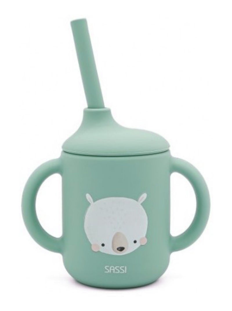 Gobelet en silicone avec poignées et paille 120 ml, Animaux Sassi Junior Bleu - Kiabi