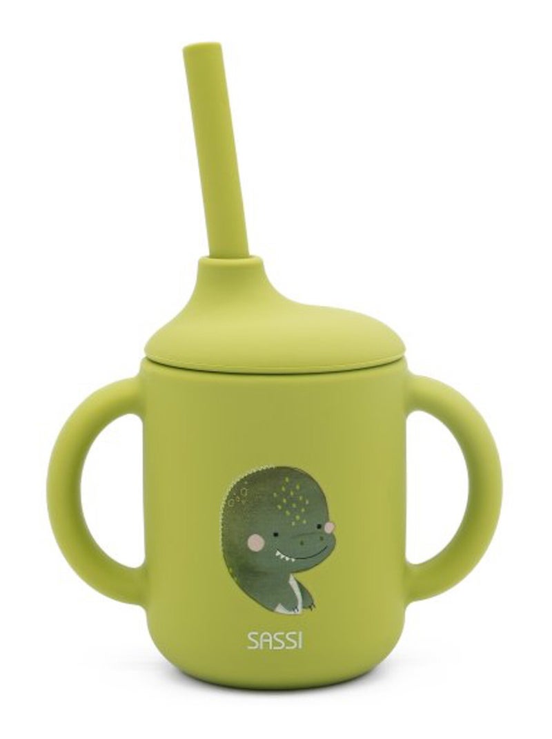 Gobelet en silicone avec poignées et paille 120 ml, Animaux Sassi Junior Vert - Kiabi