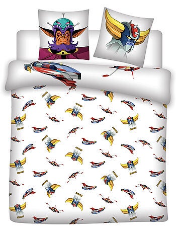 Goldorak housse de couette 220x240 cm + 2 taies 65x65 blanc polycoton