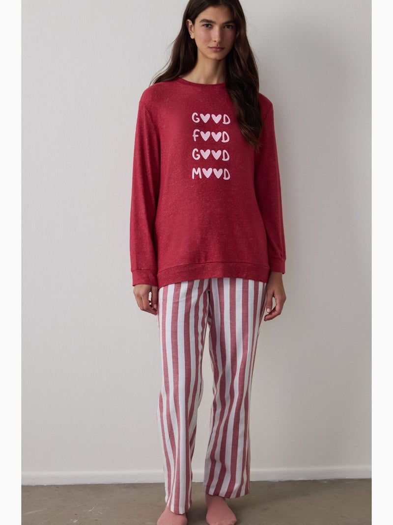 Good mood haut de pyjama sweat à slogan imprimé et effet thermique penti Rouge - Kiabi
