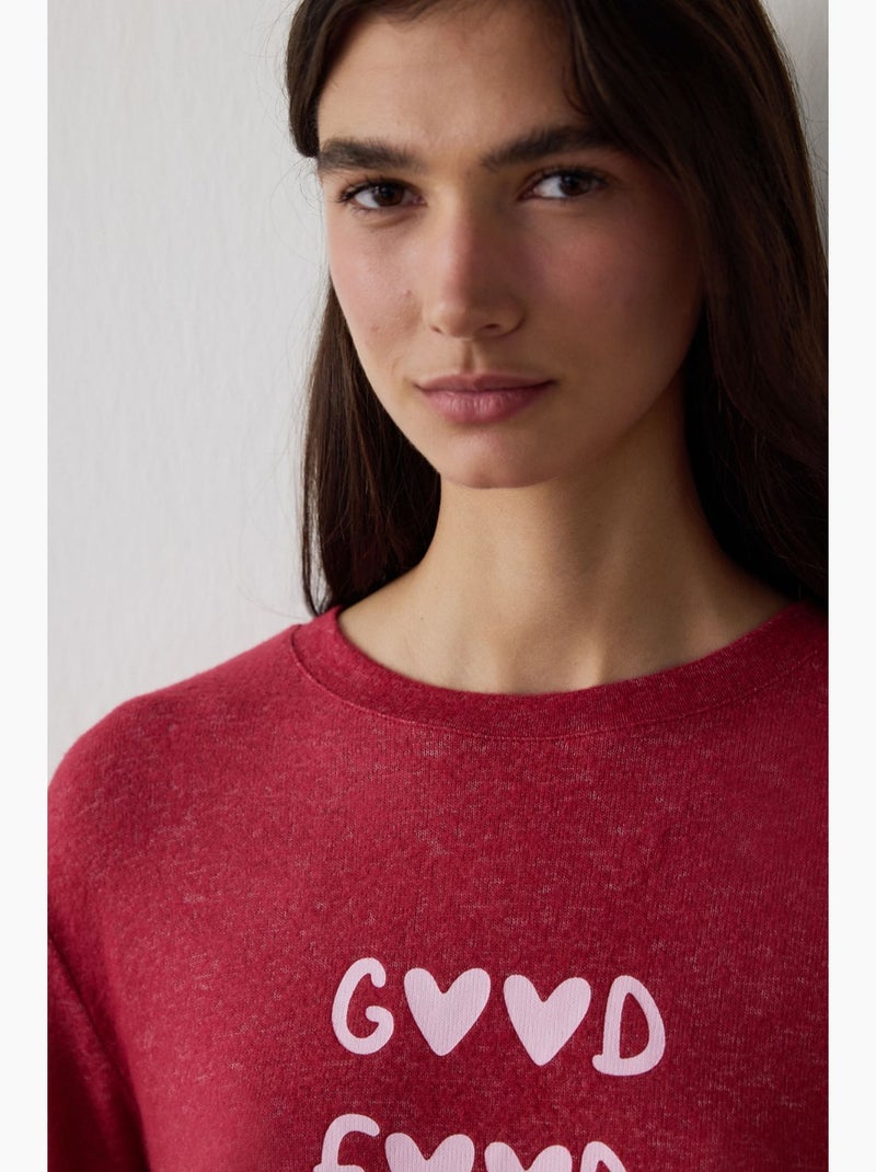 Good mood haut de pyjama sweat à slogan imprimé et effet thermique penti Rouge - Kiabi