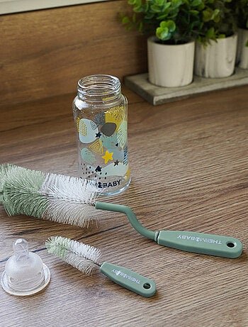 Goupillon rotatif pour biberon + goupillon tétines