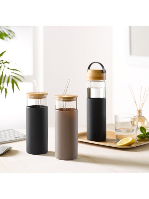 Gourde en verre et bambou Anthracite - Kiabi