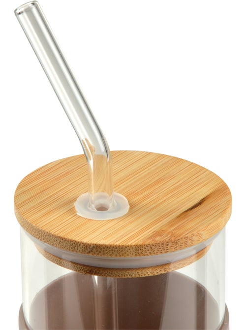 Gourde en verre et bambou avec paille Taupe - Kiabi