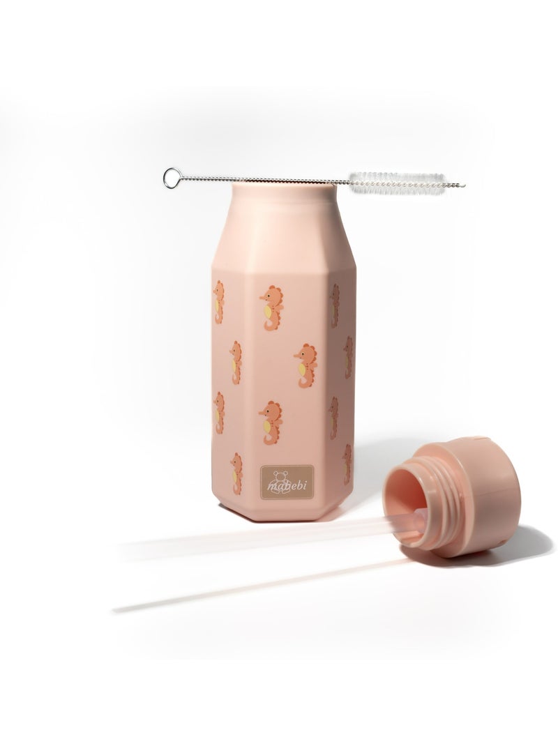 Gourde enfant en silicone mabebi 350 ml – idéale pour l'école et la rentrée - hippocampe Rose - Kiabi