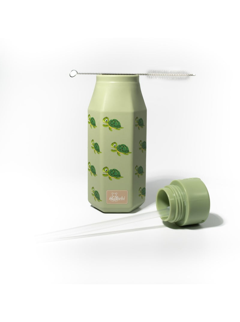 Gourde enfant en silicone mabebi 350 ml – idéale pour l'école et la rentrée - tortue Vert - Kiabi