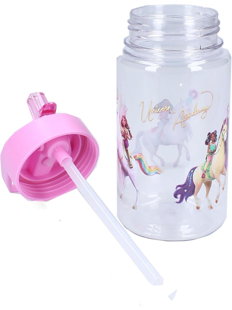 Gourde enfant Unicorn Academy de 450 ml - Paille intégrée et poignée Rose - Kiabi