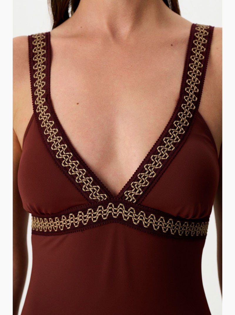 Gracie maillot de bain à col v profond penti Rouge bordeaux - Kiabi