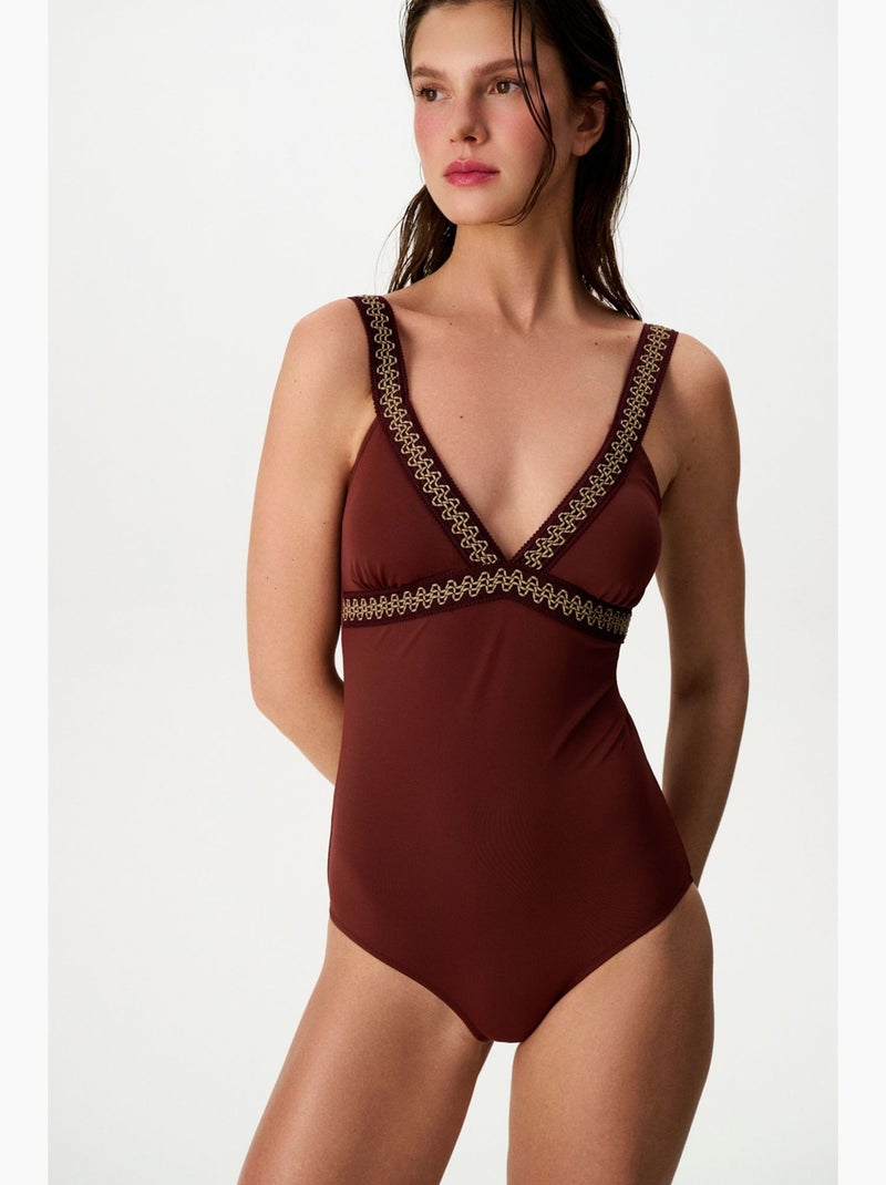 Gracie maillot de bain à col v profond penti Rouge bordeaux - Kiabi