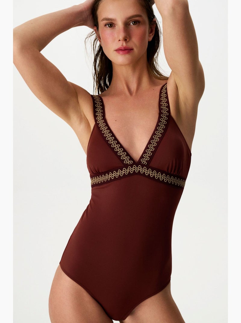 Gracie maillot de bain à col v profond penti Rouge bordeaux - Kiabi