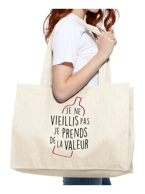 Grand cabas JE NE VIEILLIS PAS JE PRENDS DE LA VALEUR - Kiabi
