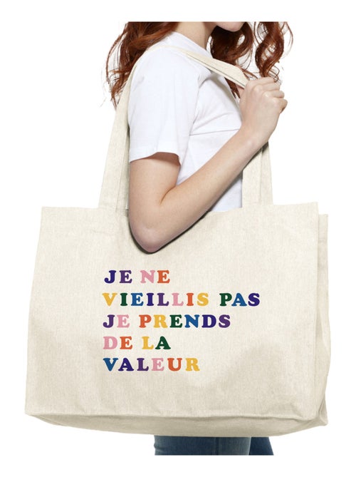 Grand cabas JE NE VIEILLIS PAS JE PRENDS DE LA VALEUR COLORE - Kiabi