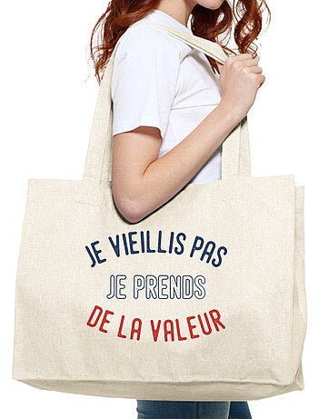 Grand cabas JE VIEILLIS PAS JE PRENDS DE LA VALEUR ENKR