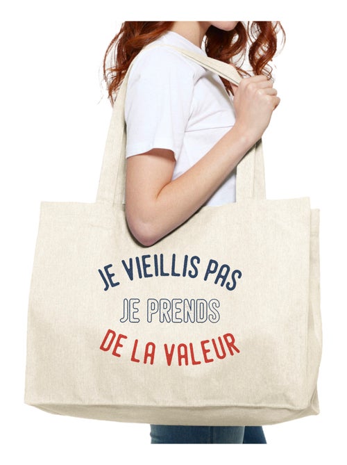 Grand cabas JE VIEILLIS PAS JE PRENDS DE LA VALEUR ENKR - Kiabi